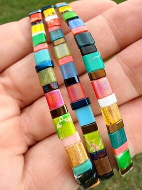 Multicolor Tile Bead Stretch Bracelet - Women Jewelry